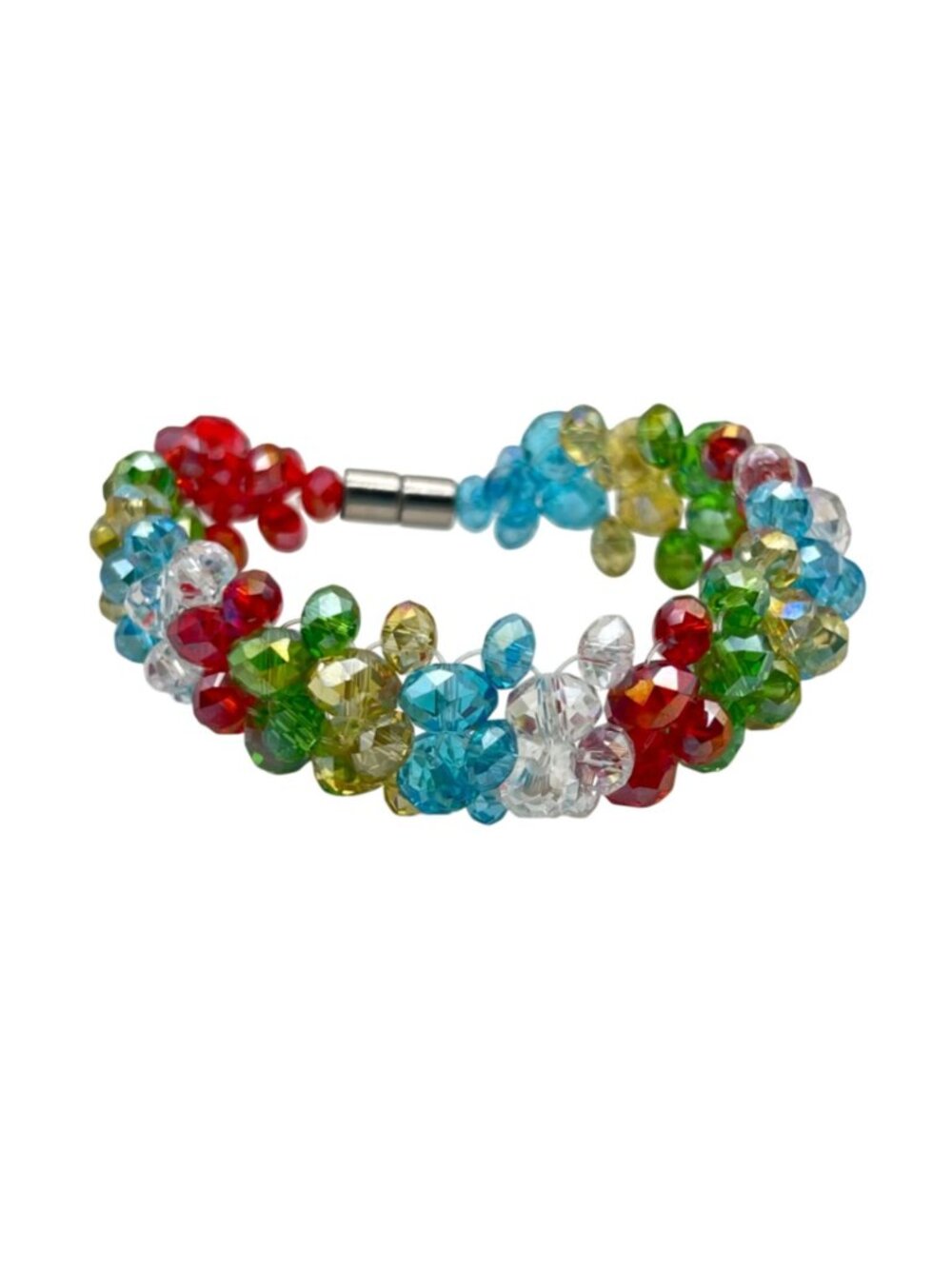 Multicolor Crystal Cluster Bracelet Magnetic Clasp Rainbow Beaded Statement 6.75 - Picture 2 of 10